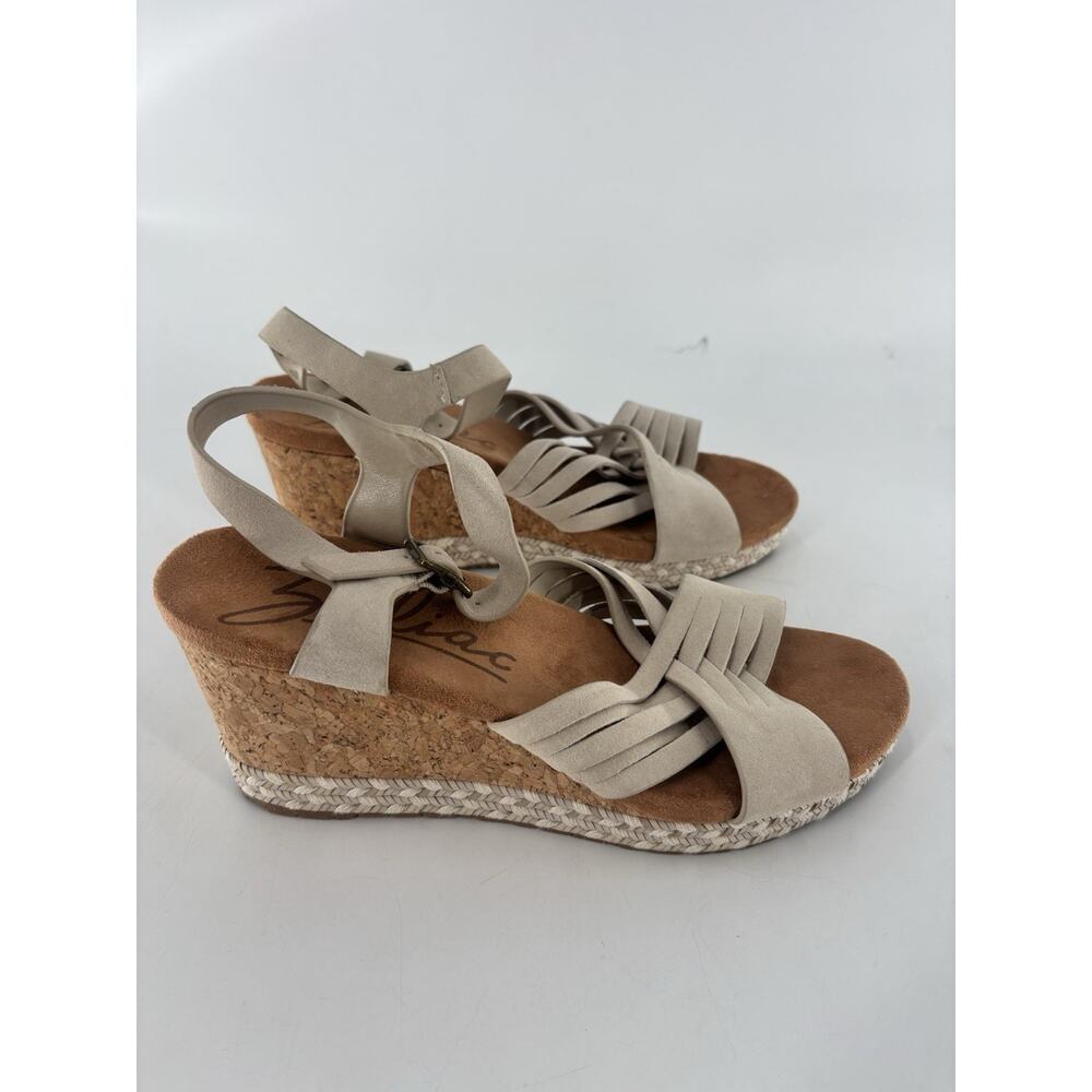 Zodiac Pacla Wedges Sandals Womens 10M Beige Leather Suede Strappy Open Toe